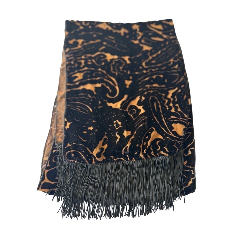 VTG Dana Herbert Burnout Velvet Fringe Baroque Devoré Evening Wrap 12" x 60"